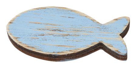 Hout vis dik zacht blauw 4,5 cm 5 stuks per doosje