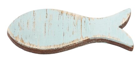 Hout vis turquoise 6 cm 5 stuks per doosje