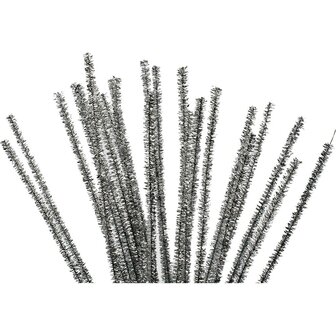 Chenille draad zilver 6 mm doorsnee 30 cm lengte 24 stuks per zak