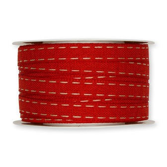 Stiksel band rood 12  mm breed per meter