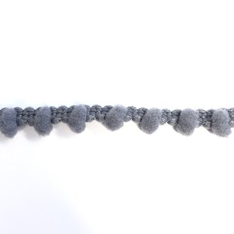 SALE, Pom pom band, Grijs, 10 mm breed, 5 meter per zakje