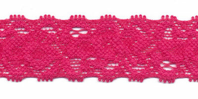 Gehaakt kant elastisch 22 mm breed knal roze per meter