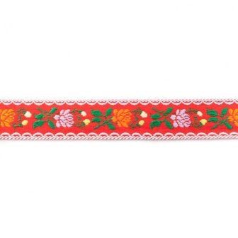 Geweven band Beierse bloem rood per meter