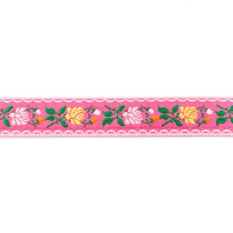 Geweven band Beierse bloem roze per meter