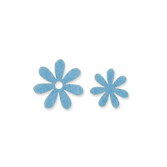 Vilt bloemetjes mini blauw 10 stuks per zakje