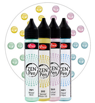 Zen Pen, set van 4, Mint/Zacht Geel/Roze/Aqua