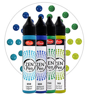 Zen Pen, set van 4, Blauw/Groen/Turquoise,Lime