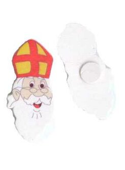 Houten sint decoratie met plakker sinterklaas hoofd