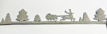 Zilver lint met slee, rendier &amp; boompjes, 32mm x 50 cm