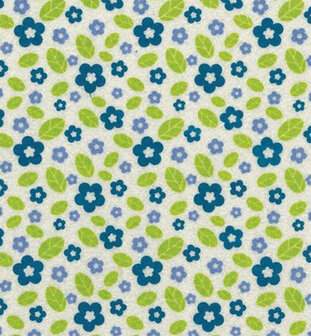 Vilt print, Bloemetjes Blauw, Groen/ Off White