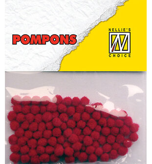 Mini pompoms 3mm, 100 stuks per verpakking, Rood