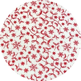Kerst vilt print mistletoe wit rood 30x40cm - Viltdeco