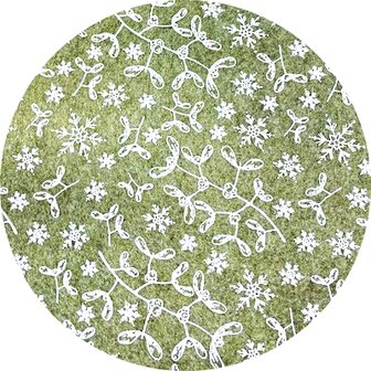 Vilt lap 30 x 40 cm, Mos Groen gem&ecirc;leerd/Wit, print Mistletoe 