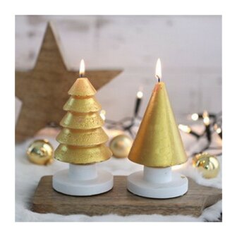 Kerstboom kaarsen set van 2, Goud Metallic 