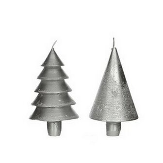 Kerstboom kaarsen set van 2, Zilver Metallic 