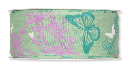 Bedrukt lint vlinders, Mint/Fuchsia/Wit
