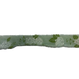 Lint mint met witte rozen print 1,8 cm breed 1 meter lang per zakje