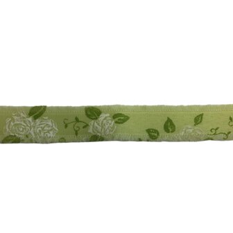Lint groen met witte rozen print 1,8 cm breed 1 meter lang per zakje