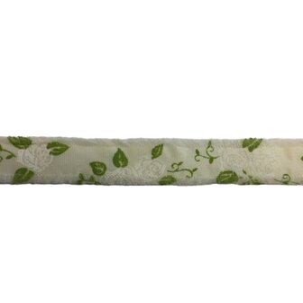 Lint creme met witte rozen print 1,8 cm breed 1 meter lang per zakje
