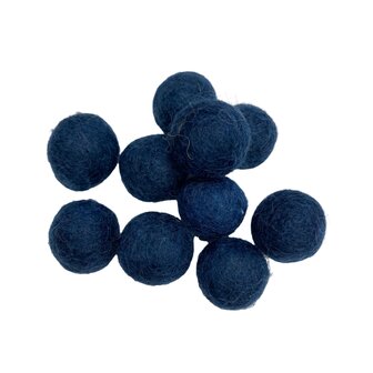 Vilt ballen, circa 2 cm, Donker Denim, 10 st. per verpakking