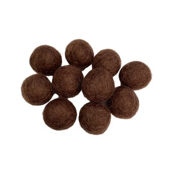 Vilt ballen, circa 2 cm, Choco Bruin, 10 st. per verpakking
