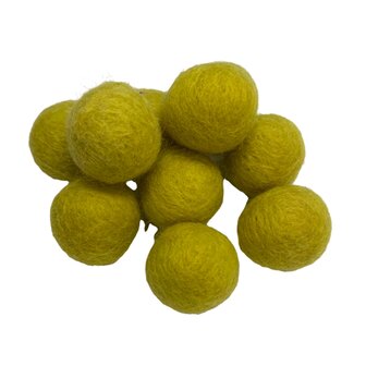 Vilt ballen, circa 2 cm, Geel met Groene Gloed, 10 st. per verpakking