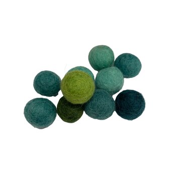 Vilt ballen, circa 2 cm, MIX Groen/Zee Groen, 10 st. per verpakking