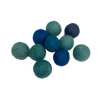 Vilt ballen, circa 2 cm, MIX Blauw, 10 st. per verpakking