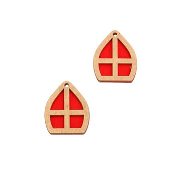 Houten mijter Rood/Goud, 2 stuks per verpakking