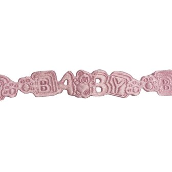 Decoratie baby tekst lint roze 50 cm per zakje