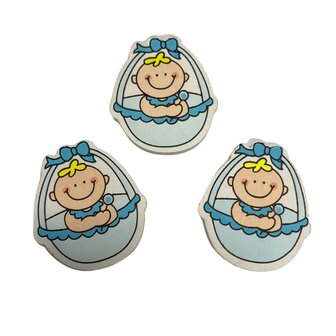 Houten figuurtjes, Baby in mandje, Blauw, 3 st. per verpakking