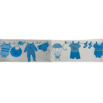 Geprint Lint Blauw, 50 cm lang x 4 cm breed