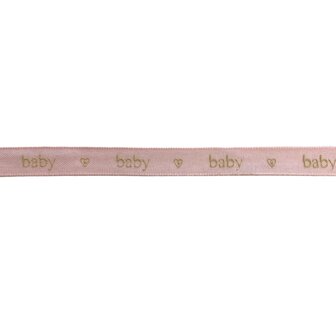 Baby lint met opdruk, Roze, 12mm breed, per meter 