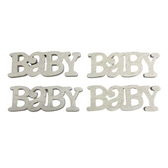 Houten tekst Baby, Wit, 4 stuks per verpakking