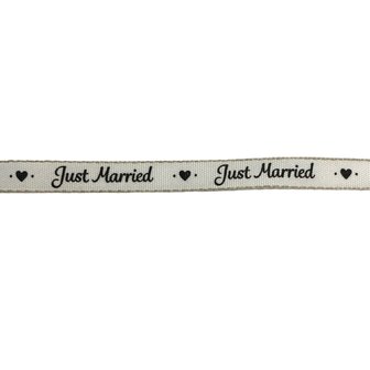 Lint met Just Married, Wit, 1 cm breed x 1 meter per verpakking