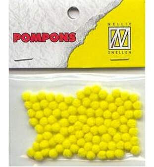Mini pompoms 3mm, 100 stuks per verpakking, Geel