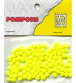 Mini pompoms 3mm, 100 stuks per verpakking, Neon Geel