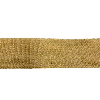 Jute band, naturel met goud lurex draad 5 cm x 25 meter op rol