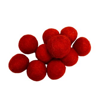 Vilt ballen, circa 2 cm, Rood, 10 st. per verpakking