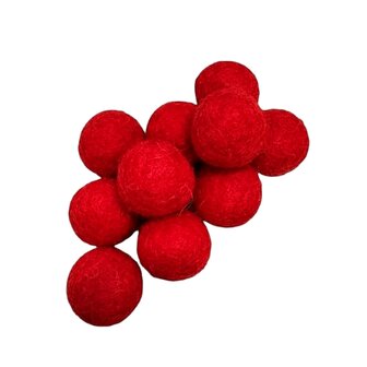 Vilt ballen, circa 2 cm, Helder Rood, 10 st. per verpakking