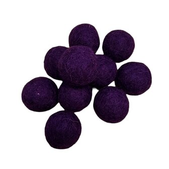 Vilt ballen, circa 2 cm, Donker Violet, 10 st. per verpakking 