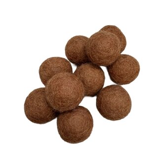 Vilt ballen, circa 2 cm, Bruin, 10 st. per verpakking