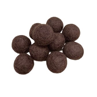 Vilt ballen, circa 2 cm, Donker Bruin, 10 st. per verpakking