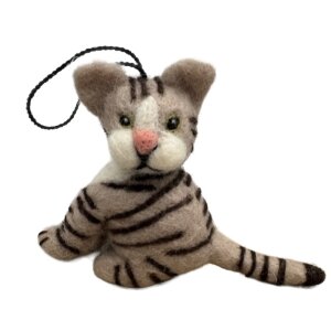 Handgemaakte wol vilt hanger, Kat, Beige/Bruin