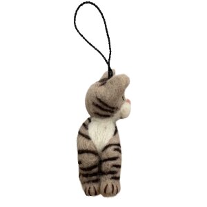 Handgemaakte wol vilt hanger, Kat, Beige/Bruin