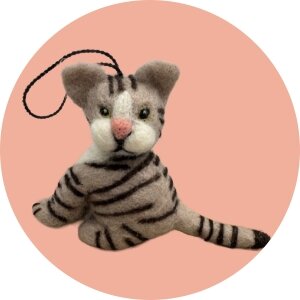 Handgemaakte wol vilt hanger, Kat, Beige/Bruin