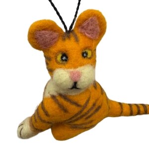 Handgemaakte wol vilt hanger, Kat, Oranje