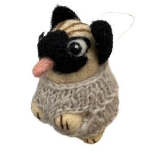 Handgemaakte wol vilt hanger, Mopshond/Pug 