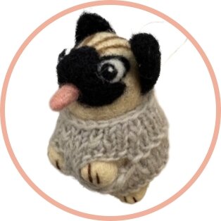 Handgemaakte wol vilt hanger, Mopshond/Pug 