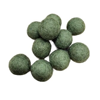 Vilt ballen, circa 2 cm, Olijf Groen, 10 st. per verpakking 